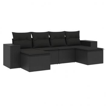 6-tlg. Garten-Sofagarnitur mit Kissen Schwarz Poly Rattan