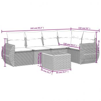 6-tlg. Garten-Sofagarnitur mit Kissen Grau Poly Rattan