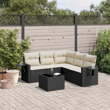 ARDEBO.de - 6-tlg. Garten-Sofagarnitur mit Kissen Schwarz Poly Rattan