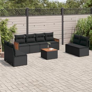 ARDEBO.de - 9-tlg. Garten-Sofagarnitur mit Kissen Schwarz Poly Rattan