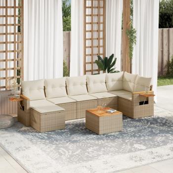 ARDEBO.de - 8-tlg. Garten-Sofagarnitur mit Kissen Beige Poly Rattan