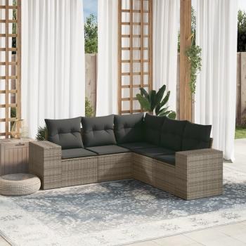 ARDEBO.de - 5-tlg. Garten-Sofagarnitur mit Kissen Grau Poly Rattan