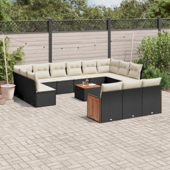 ARDEBO.de - 14-tlg. Garten-Sofagarnitur mit Kissen Schwarz Poly Rattan