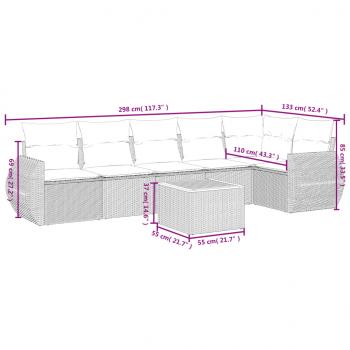 7-tlg. Garten-Sofagarnitur mit Kissen Grau Poly Rattan