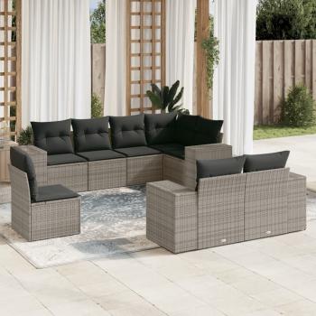 ARDEBO.de - 8-tlg. Garten-Sofagarnitur mit Kissen Grau Poly Rattan