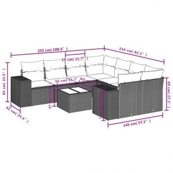 9-tlg. Garten-Sofagarnitur mit Kissen Schwarz Poly Rattan