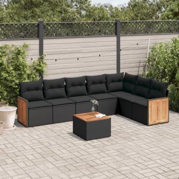 ARDEBO.de - 8-tlg. Garten-Sofagarnitur mit Kissen Schwarz Poly Rattan