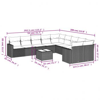 11-tlg. Garten-Sofagarnitur mit Kissen Schwarz Poly Rattan