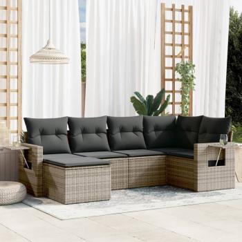 ARDEBO.de - 6-tlg. Garten-Sofagarnitur mit Kissen Grau Poly Rattan