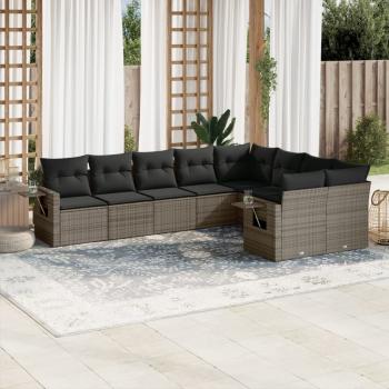 ARDEBO.de - 9-tlg. Garten-Sofagarnitur mit Kissen Grau Poly Rattan