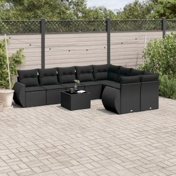 ARDEBO.de - 10-tlg. Garten-Sofagarnitur mit Kissen Schwarz Poly Rattan