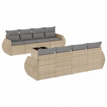 9-tlg. Garten-Sofagarnitur mit Kissen Beige Poly Rattan