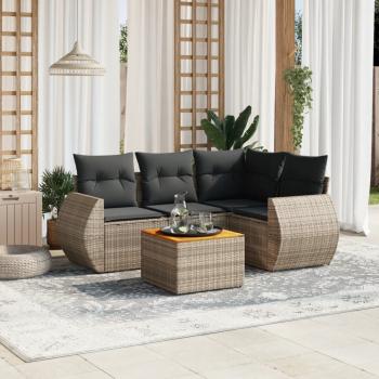 ARDEBO.de - 5-tlg. Garten-Sofagarnitur mit Kissen Grau Poly Rattan