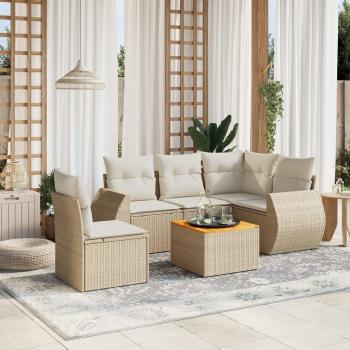 ARDEBO.de - 6-tlg. Garten-Sofagarnitur mit Kissen Beige Poly Rattan