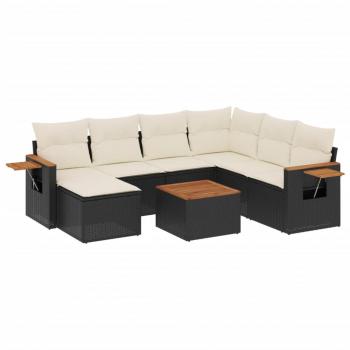 8-tlg. Garten-Sofagarnitur mit Kissen Schwarz Poly Rattan