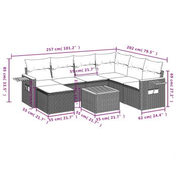 8-tlg. Garten-Sofagarnitur mit Kissen Schwarz Poly Rattan