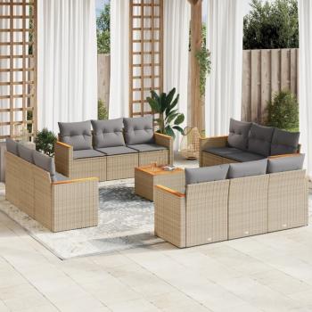 ARDEBO.de - 13-tlg. Garten-Sofagarnitur mit Kissen Beige Poly Rattan