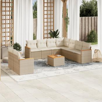 ARDEBO.de - 10-tlg. Garten-Sofagarnitur mit Kissen Beige Poly Rattan