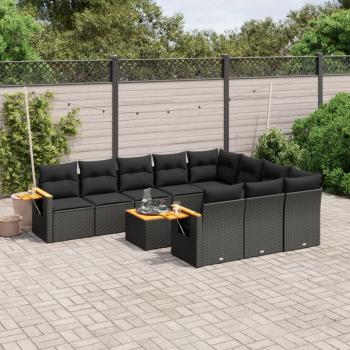 ARDEBO.de - 11-tlg. Garten-Sofagarnitur mit Kissen Schwarz Poly Rattan