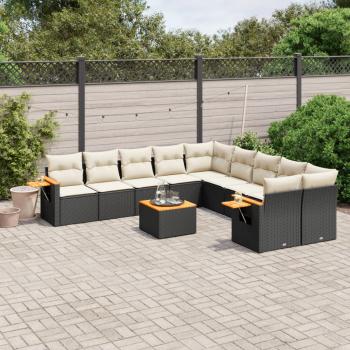 ARDEBO.de - 11-tlg. Garten-Sofagarnitur mit Kissen Schwarz Poly Rattan