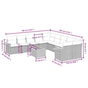 11-tlg. Garten-Sofagarnitur mit Kissen Schwarz Poly Rattan