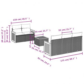 6-tlg. Garten-Sofagarnitur mit Kissen Grau Poly Rattan