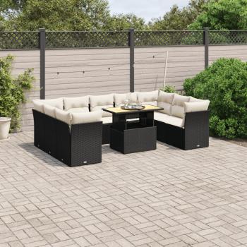 ARDEBO.de - 10-tlg. Garten-Sofagarnitur mit Kissen Schwarz Poly Rattan