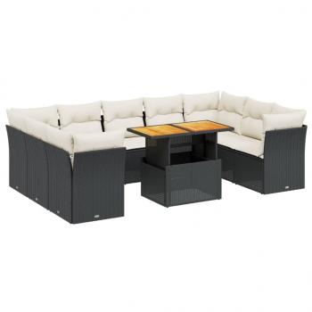 10-tlg. Garten-Sofagarnitur mit Kissen Schwarz Poly Rattan