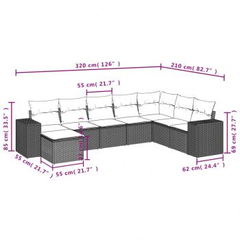 8-tlg. Garten-Sofagarnitur mit Kissen Schwarz Poly Rattan