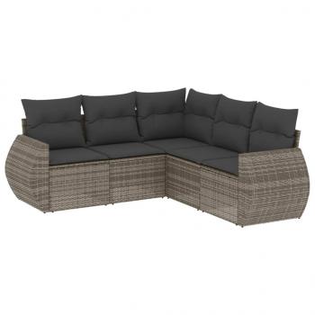 5-tlg. Garten-Sofagarnitur mit Kissen Grau Poly Rattan