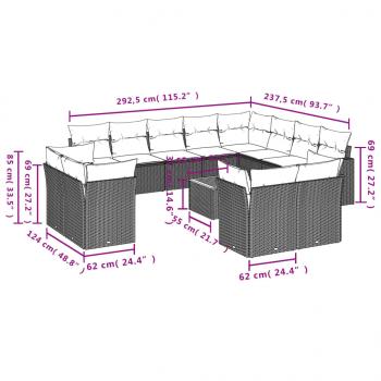 13-tlg. Garten-Sofagarnitur mit Kissen Beige Poly Rattan