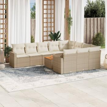 ARDEBO.de - 11-tlg. Garten-Sofagarnitur mit Kissen Beige Poly Rattan