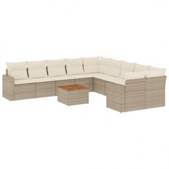 11-tlg. Garten-Sofagarnitur mit Kissen Beige Poly Rattan