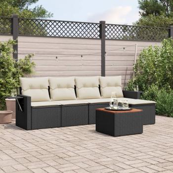 ARDEBO.de - 6-tlg. Garten-Sofagarnitur mit Kissen Schwarz Poly Rattan