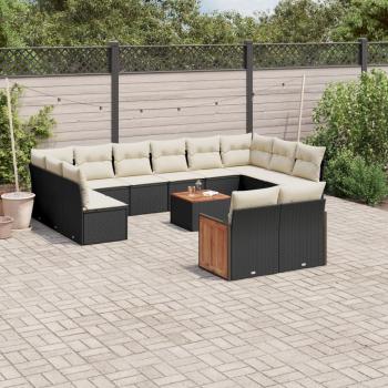 ARDEBO.de - 13-tlg. Garten-Sofagarnitur mit Kissen Schwarz Poly Rattan