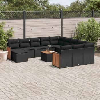 ARDEBO.de - 13-tlg. Garten-Sofagarnitur mit Kissen Schwarz Poly Rattan