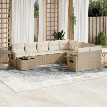 ARDEBO.de - 10-tlg. Garten-Sofagarnitur mit Kissen Beige Poly Rattan