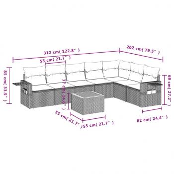 8-tlg. Garten-Sofagarnitur mit Kissen Beige Poly Rattan