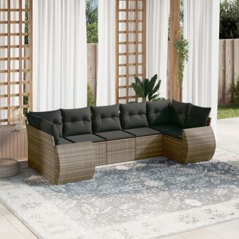 ARDEBO.de - 7-tlg. Garten-Sofagarnitur mit Kissen Grau Poly Rattan