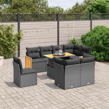 ARDEBO.de - 9-tlg. Garten-Sofagarnitur mit Kissen Schwarz Poly Rattan