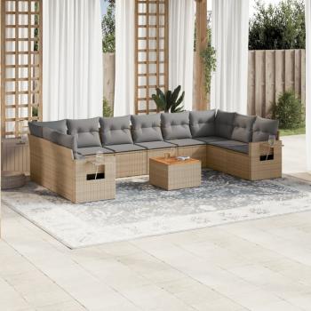 ARDEBO.de - 11-tlg. Garten-Sofagarnitur mit Kissen Beige Poly Rattan