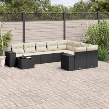 ARDEBO.de - 10-tlg. Garten-Sofagarnitur mit Kissen Schwarz Poly Rattan