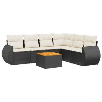 7-tlg. Garten-Sofagarnitur mit Kissen Schwarz Poly Rattan