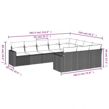 10-tlg. Garten-Sofagarnitur mit Kissen Schwarz Poly Rattan