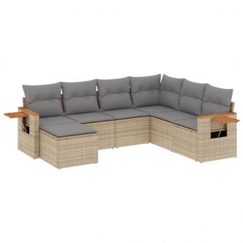 7-tlg. Garten-Sofagarnitur mit Kissen Beige Poly Rattan