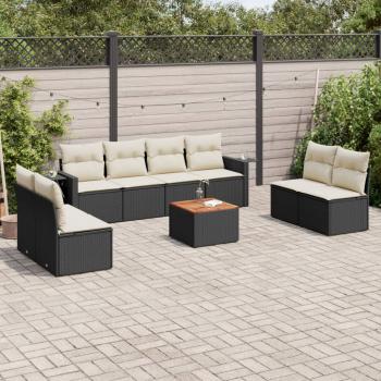 ARDEBO.de - 9-tlg. Garten-Sofagarnitur mit Kissen Schwarz Poly Rattan