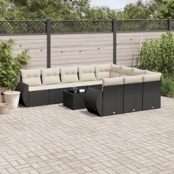 ARDEBO.de - 11-tlg. Garten-Sofagarnitur mit Kissen Schwarz Poly Rattan