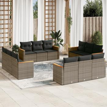 ARDEBO.de - 12-tlg. Garten-Sofagarnitur mit Kissen Grau Poly Rattan