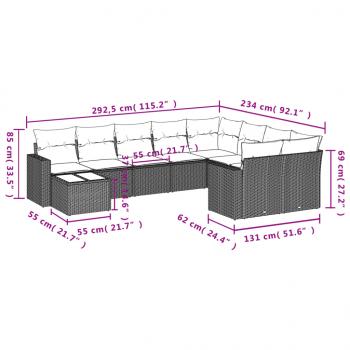 10-tlg. Garten-Sofagarnitur mit Kissen Beige Poly Rattan