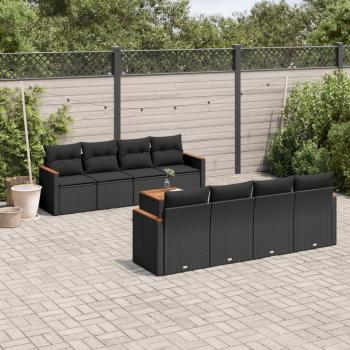 ARDEBO.de - 9-tlg. Garten-Sofagarnitur mit Kissen Schwarz Poly Rattan